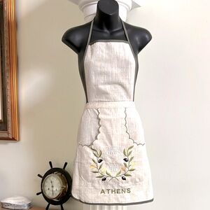 Greek Linen Apron Embroidered Olives 🫒Vase and the city of Athens name Like New